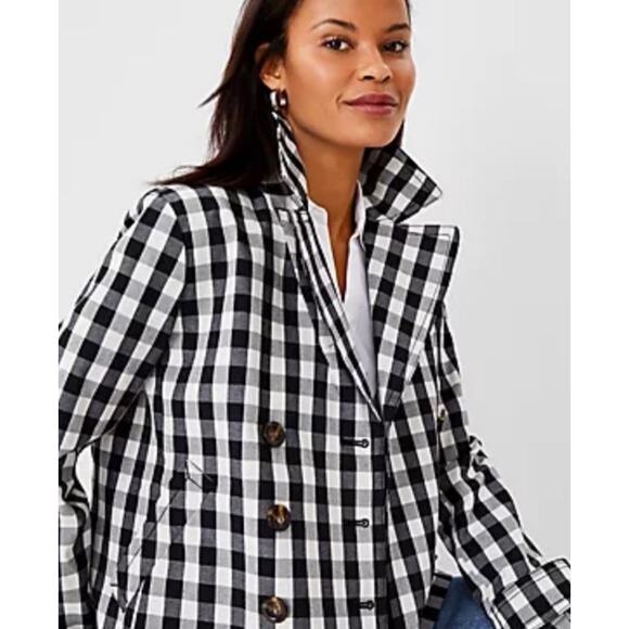Ann Taylor Jacket Women's Size Small B&W Gingham Double-Breasted Buffalo Check - Picture 2 of 16